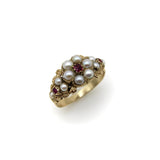 15K Gold Early Victorian Flower Ring with Pearl and Ruby Kirsten's Corner