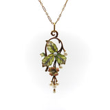 15K Gold Art Nouveau Plique-à-Jour Diamond and Pearl Necklace Necklace Kirsten's Corner