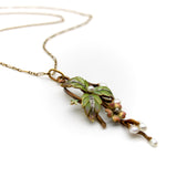 15K Gold Art Nouveau Plique-à-Jour Diamond and Pearl Necklace Necklace Kirsten's Corner
