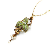 15K Gold Art Nouveau Plique-à-Jour Diamond and Pearl Necklace Necklace Kirsten's Corner