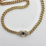 Victorian 14K Gold Curb Link Diamond and Sapphire Necklace Kirsten's Corner