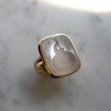 Victorian 14K Gold Family Crest Intaglio Ring of Stag in Quartz Stone Kirsten's Corner