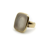 Victorian 14K Gold Family Crest Intaglio Ring of Stag in Quartz Stone Kirsten's Corner