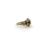 12K Gold Early Victorian Flower Ring with Garnet, Emeralds, and Pearls Ring Kirsten's Corner