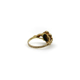 12K Gold Early Victorian Flower Ring with Garnet, Emeralds, and Pearls Ring Kirsten's Corner