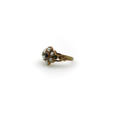 12K Gold Early Victorian Flower Ring with Garnet, Emeralds, and Pearls Ring Kirsten's Corner