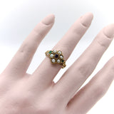 12K Gold Early Victorian Flower Ring with Garnet, Emeralds, and Pearls Ring Kirsten's Corner