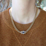 Victorian 14K Gold Curb Link Diamond and Sapphire Necklace Kirsten's Corner