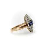 Victorian 18K Gold Rose Cut Diamond and Sapphire Navette Ring ring Kirsten's Corner