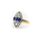 Victorian 18K Gold Rose Cut Diamond and Sapphire Navette Ring ring Kirsten's Corner