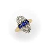 Victorian 18K Gold Rose Cut Diamond and Sapphire Navette Ring ring Kirsten's Corner