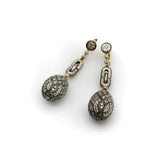 Soviet 18K Gold and Sterling Silver Vintage Micro Pave Diamond Egg Drop Earrings Earrings Kirsten's Corner