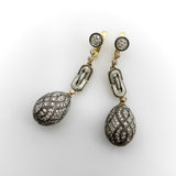 Soviet 18K Gold and Sterling Silver Vintage Micro Pave Diamond Egg Drop Earrings Earrings Kirsten's Corner