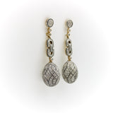 Soviet 18K Gold and Sterling Silver Vintage Micro Pave Diamond Egg Drop Earrings Earrings Kirsten's Corner