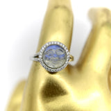 18K Gold 1950’s Carved Moonstone Man in the Moon Ring with Diamonds RING Kirsten's Corner