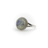 18K Gold 1950’s Carved Moonstone Man in the Moon Ring with Diamonds RING Kirsten's Corner