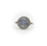 18K Gold 1950’s Carved Moonstone Man in the Moon Ring with Diamonds RING Kirsten's Corner