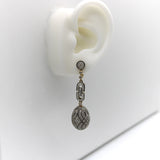 Soviet 18K Gold and Sterling Silver Vintage Micro Pave Diamond Egg Drop Earrings Earrings Kirsten's Corner