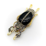 18K Gold and Sterling Silver Beetle Brooch with Rose Cut Diamonds, Onyx, and Ruby Brooch Kirsten's Corner