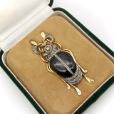 18K Gold and Sterling Silver Beetle Brooch with Rose Cut Diamonds, Onyx, and Ruby Brooch Kirsten's Corner