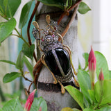 18K Gold and Sterling Silver Beetle Brooch with Rose Cut Diamonds, Onyx, and Ruby Brooch Kirsten's Corner