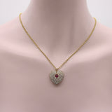 Victorian 14K Gold Pearl Encrusted Heart with Ruby Cabochon Pendant Pendant Kirsten's Corner