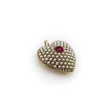 Victorian 14K Gold Pearl Encrusted Heart with Ruby Cabochon Pendant Pendant Kirsten's Corner