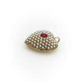 Victorian 14K Gold Pearl Encrusted Heart with Ruby Cabochon Pendant Pendant Kirsten's Corner