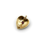 Victorian 14K Gold Pearl Encrusted Heart with Ruby Cabochon Pendant Pendant Kirsten's Corner