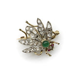Victorian 14K Gold Rose Cut Diamond Winged “En Tremblant” Insect Brooch Kirsten's Corner