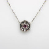 14K White Gold and Pink Tourmaline Medallion Necklace Necklace Kirsten's Corner