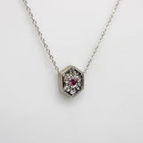 14K White Gold and Pink Tourmaline Medallion Necklace Necklace Kirsten's Corner