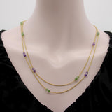 Victorian 14K Gold Amethyst Nephrite Jade and Rock Crystal Station Chain Kirsten's Corner