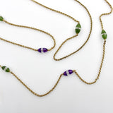 Victorian 14K Gold Amethyst Nephrite Jade and Rock Crystal Station Chain Kirsten's Corner
