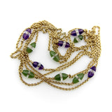 Victorian 14K Gold Amethyst Nephrite Jade and Rock Crystal Station Chain Kirsten's Corner
