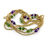 Victorian 14K Gold Amethyst Nephrite Jade and Rock Crystal Station Chain Kirsten's Corner