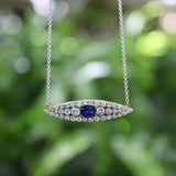 Victorian 14K Gold Diamond and Sapphire Eye-Shaped Pendant Necklace Necklace Kirsten's Corner