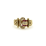 Vintage 18K Gold Diamond and Ruby Buckle Ring ring Kirsten's Corner
