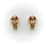 Vintage 18K Gold Diamond and Ruby Buckle Huggie Earrings Earrings Kirsten's Corner