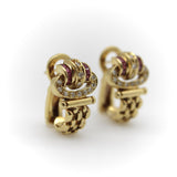 Vintage 18K Gold Diamond and Ruby Buckle Huggie Earrings Earrings Kirsten's Corner