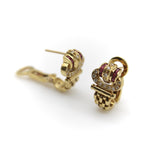 Vintage 18K Gold Diamond and Ruby Buckle Huggie Earrings Earrings Kirsten's Corner