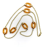14K Gold and Amber Glass Oval Link station Necklace Chain Necklace Kirsten's Corner Jewelry