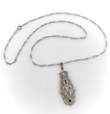Art Deco 14K Gold Filigree Pendant Necklace with Diamonds and Sapphires Kirsten's Corner