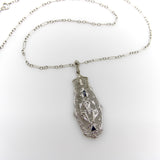 Art Deco 14K Gold Filigree Pendant Necklace with Diamonds and Sapphires Kirsten's Corner