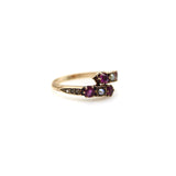 14K Gold Victorian Era Ruby and Pearl Bypass Ring Ring Kirsten's Corner
