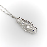 Art Deco 14K Gold Filigree Pendant Necklace with Diamonds and Sapphires Kirsten's Corner