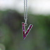 Retro Platinum World War II V for Victory Ruby Pendant Charm