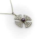 Platinum Edwardian Maltese Cross Diamond Encrusted with Central Black Pearl Neck Kirsten's Corner