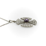 Platinum Edwardian Maltese Cross Diamond Encrusted with Central Black Pearl Neck Kirsten's Corner