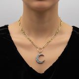Early Victorian Silver Front 14K Gold Back Old Mine Cut Diamond Crescent Moon Pendant Pendant Kirsten's Corner